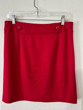 LOFT Red Ponte Knit Mini Pencil Skirt Button Detail Size 4